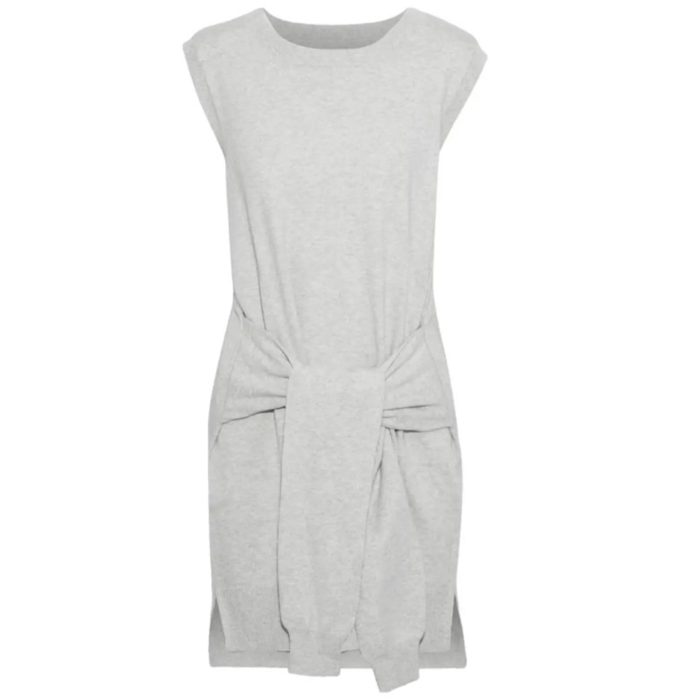 Sleeveless Light Grey Knot Dress with Sleeve Tie Detail at Waist